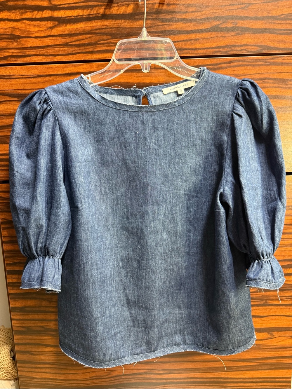 Emerson Fry Indigo Denim Puff-Sleeve Blouse